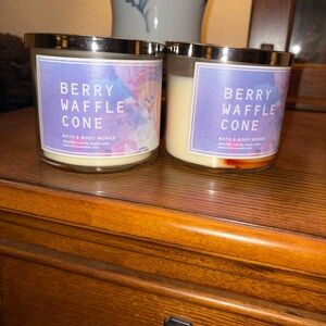Two Bath and Body Works Berry Waffle Cone 3 Wick Candles